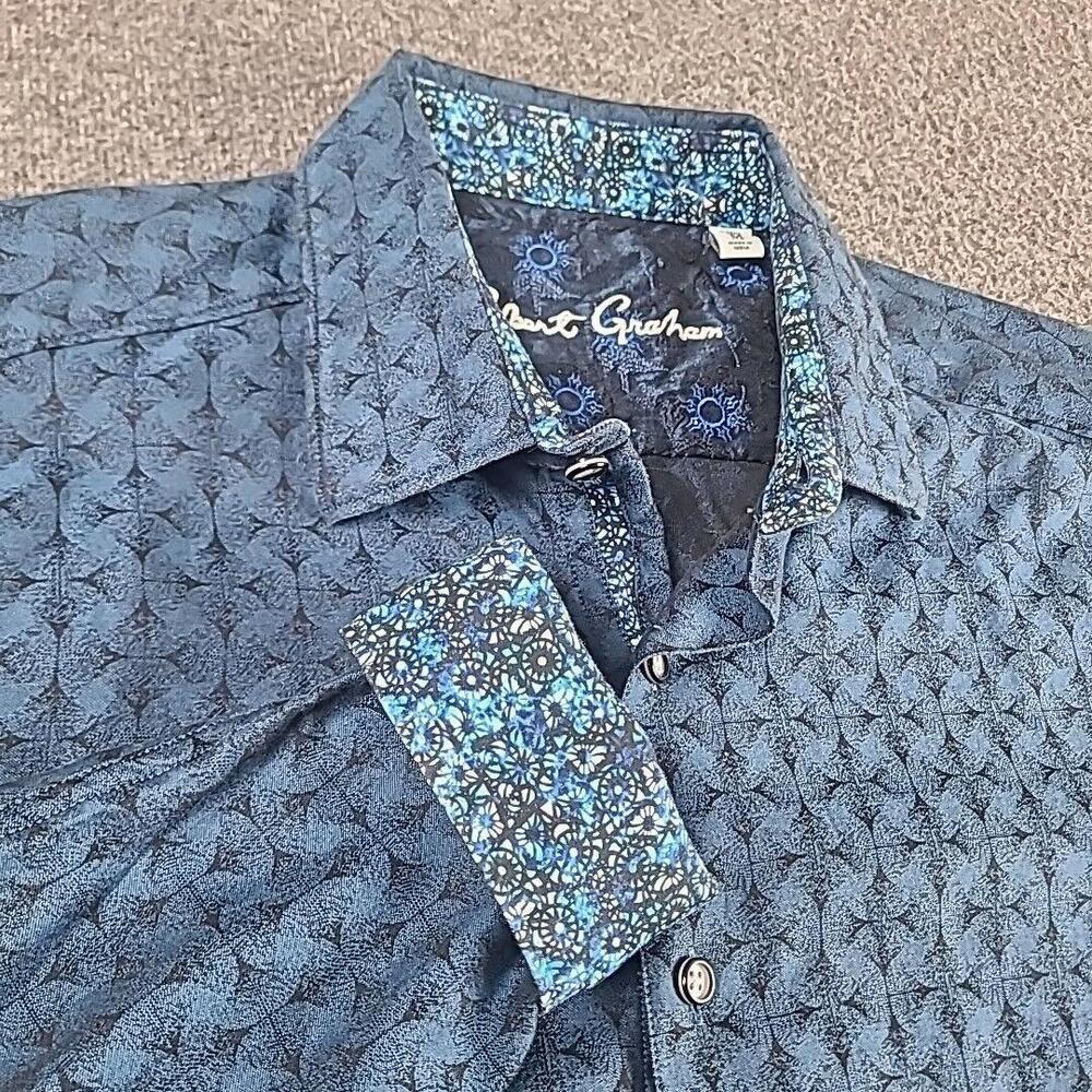 Robert Graham Button Down Shirt Size Medium Navy Flipcuff Geometric Diamante